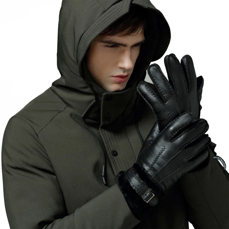 

2021 sheepskin winter gloves for women men Real cashmere Fur Warm Gloves Ladies Full Finger Genuine Leather mitten gloves