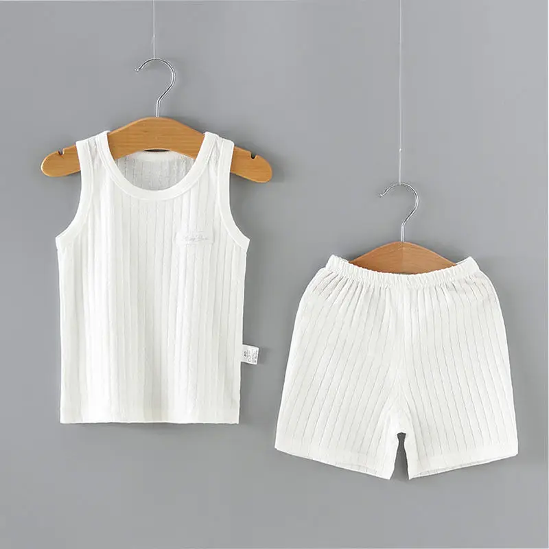 

Children's Clothing Set Pure Cotton Vest And Shorts Suits Baby Underwear 0-9 Years Kid Summer Thin Air Conditioning Wear Pajamas