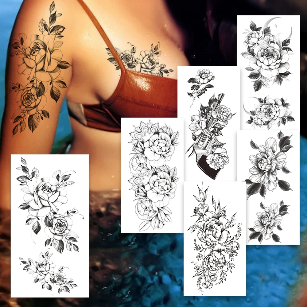 Фото Временные тату-наклейки Jasmine для женщин наклейка с большими камелиями пистолет