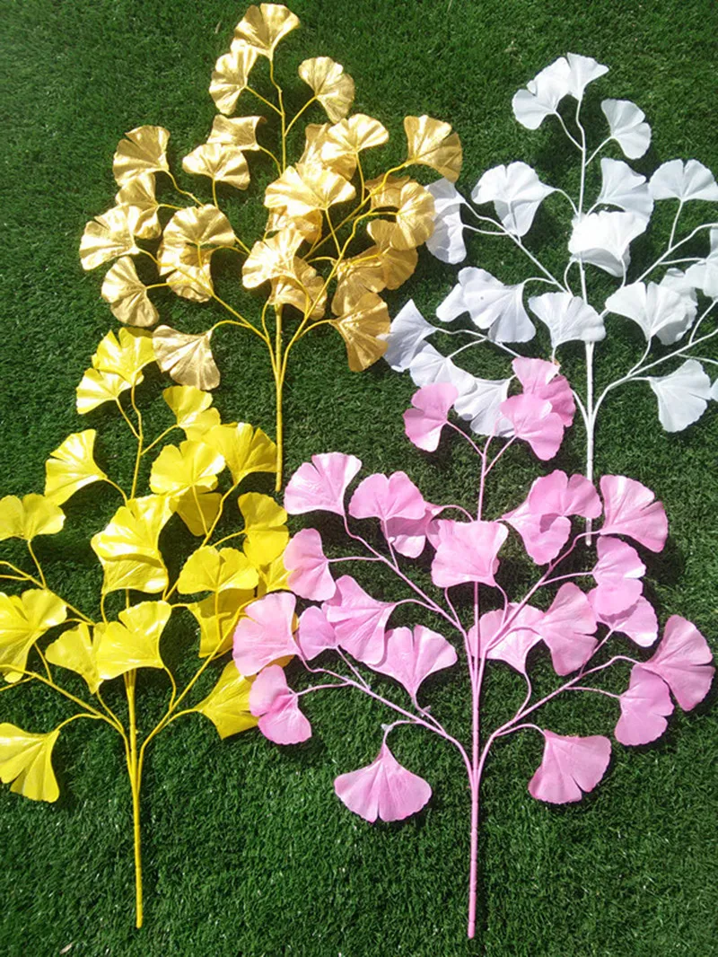 

12pcs 60cm White Ginkgo Biloba Maidenhair Tree Leaf Leaves Branch Silk Artificial For Wedding Home Office Hotel Decoration