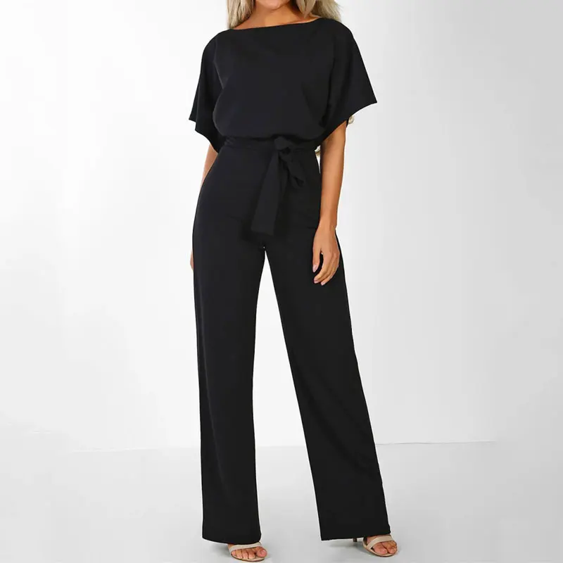 

2021 Summer Black Jumpsuit Women Overalls Elegant Long Plus Size Female Jumpsuits Rompers Lace Up Overall For Woman Jumpsuits