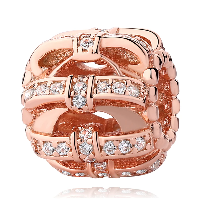 YW20930 Authentic 925 Sterling Silver Beads Charm Crystal charm Rose Gold Clear CZ Fit Original Pandora Bracelet Women Diy Jewelry - Цвет: YW20930