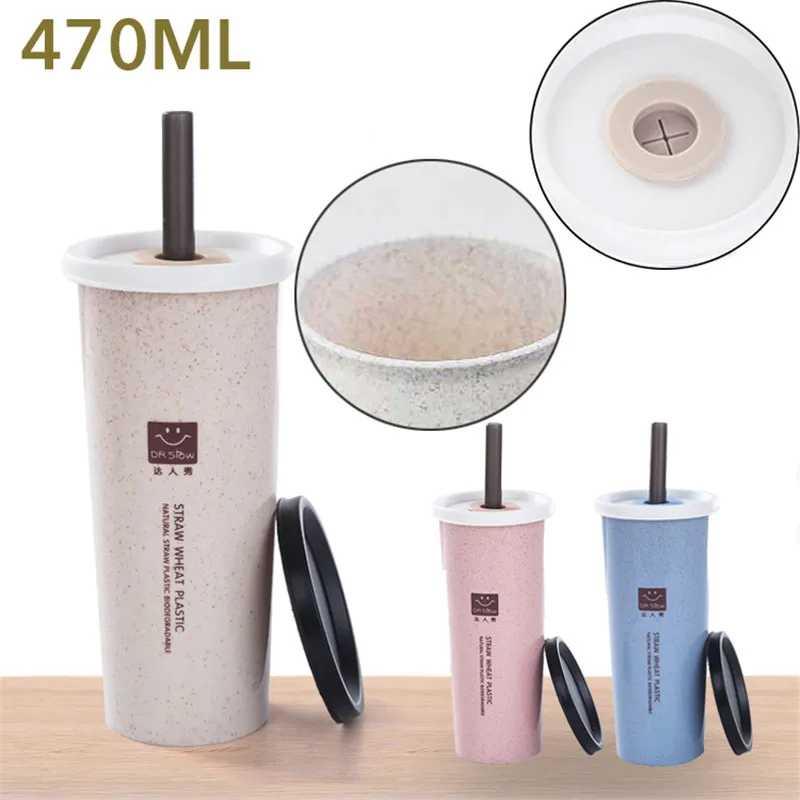 470 мл Питьевая чашка портативные бутылки для воды стаканчики с соломинкой