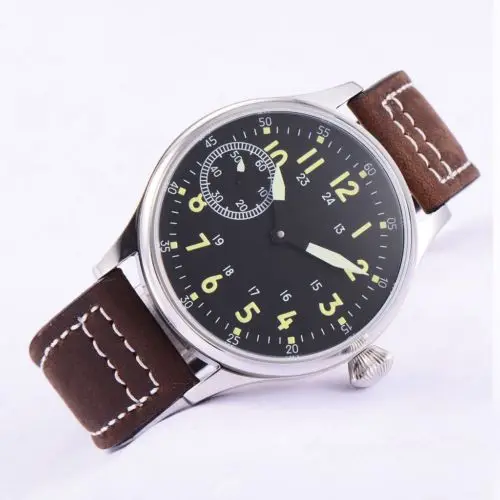 

44mm Corgeut Sterile Black Dial 17 Jewels 6497 Hand Winding Movement men's Wristwatches