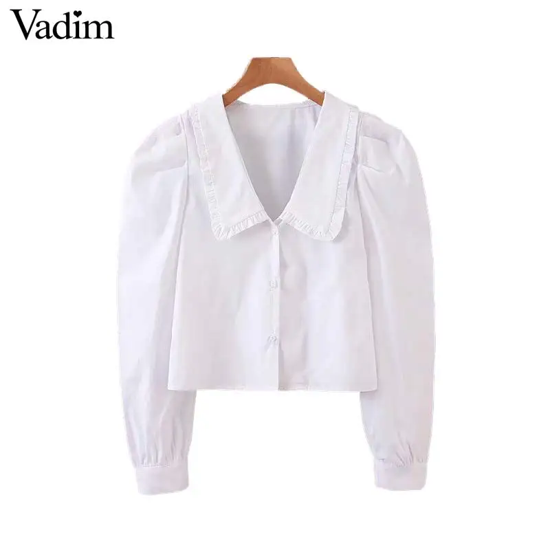 Vadim милый Женский белая Базовая Блузка Длинные рукава отложной воротник Модная