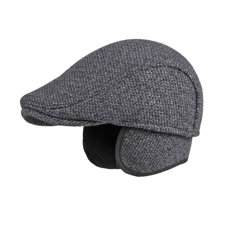 

Middle Aged And Elderly Father's Peaked Hat Men's Autumn And Winter Wool Beret Cap British Warm Eaflap Forward Hat