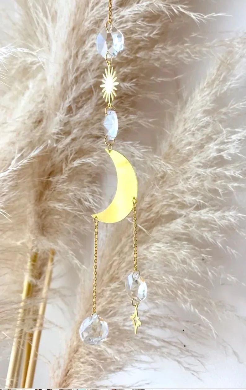 

Crystal sun catcher, car sun catcher, car charm, window hanging decor, moon sun catcher, aura rainbow maker sun light catcher