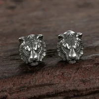 vintage silver plated tiger stud earrings personality punk style men women animal earrings viking biker earrings hip hop jewelry