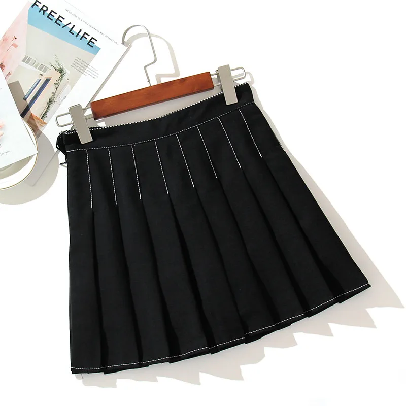 

Fashion Female Pleated Mini Skirts Women Pleated Skirt Cute Sweet Girl School Uniform Skirt Black White High Waist Dance Skirt