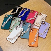 gold pearl chain phone case for iphone 13 12 11 pro max xr xs max soft shiny diamond wrist red case for iphone 6s 7 8 plus cover