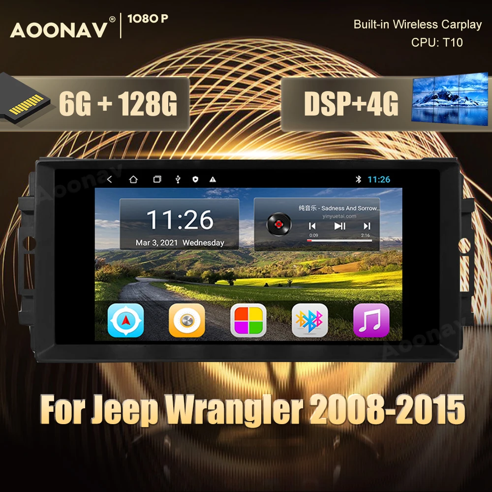 Автомобильный радиоприемник 128 ГБ 1din Android GPS для Jeep Wrangler Универсальный 2008-2015
