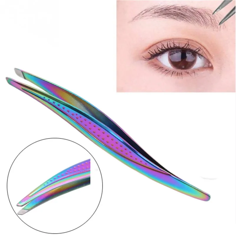 

1pc Rainbow Eyebrow Clip Stainless Steel Flat Tip Eyelash Clip Face Hair Remover Makeup Tool