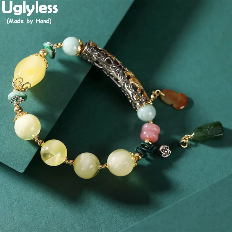 

Женские браслеты с драгоценными камнями Uglyless Multi Treasure, женский браслет, серебро 925 пробы, Винтажные Ювелирные изделия с полыми рыбками