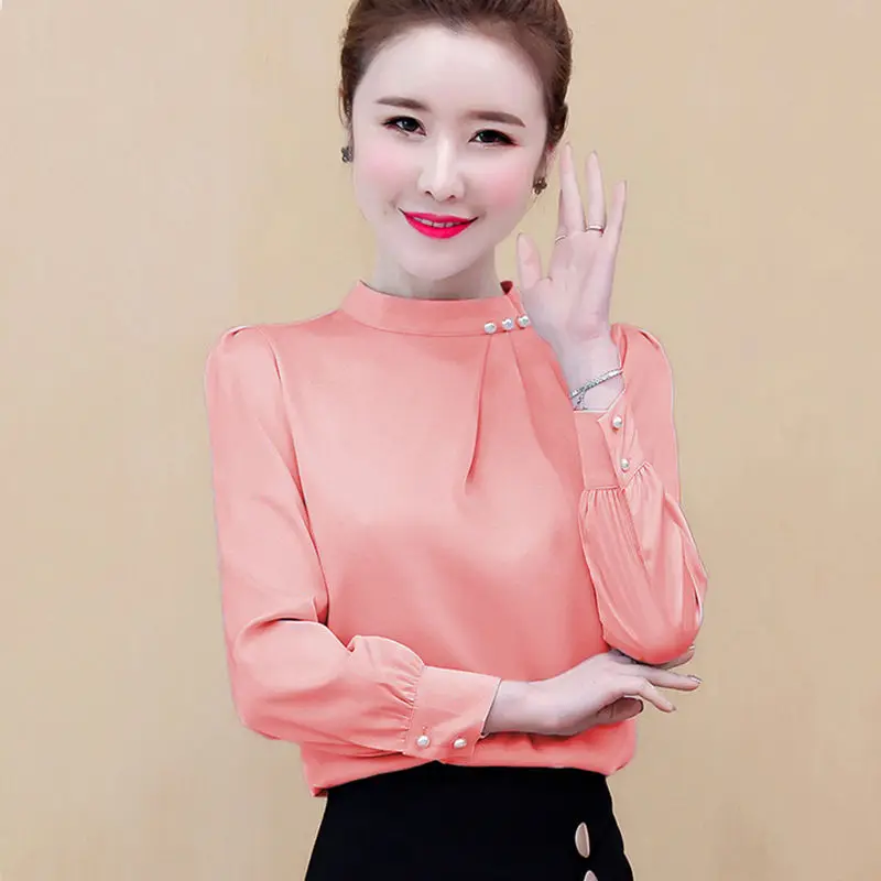 

Women Blouse Chiffon Shirt 2020 Spring Top Korean Solid Long Sleeve Blouse Work Office Shirts Loose Blouses Large Size Tops Z06