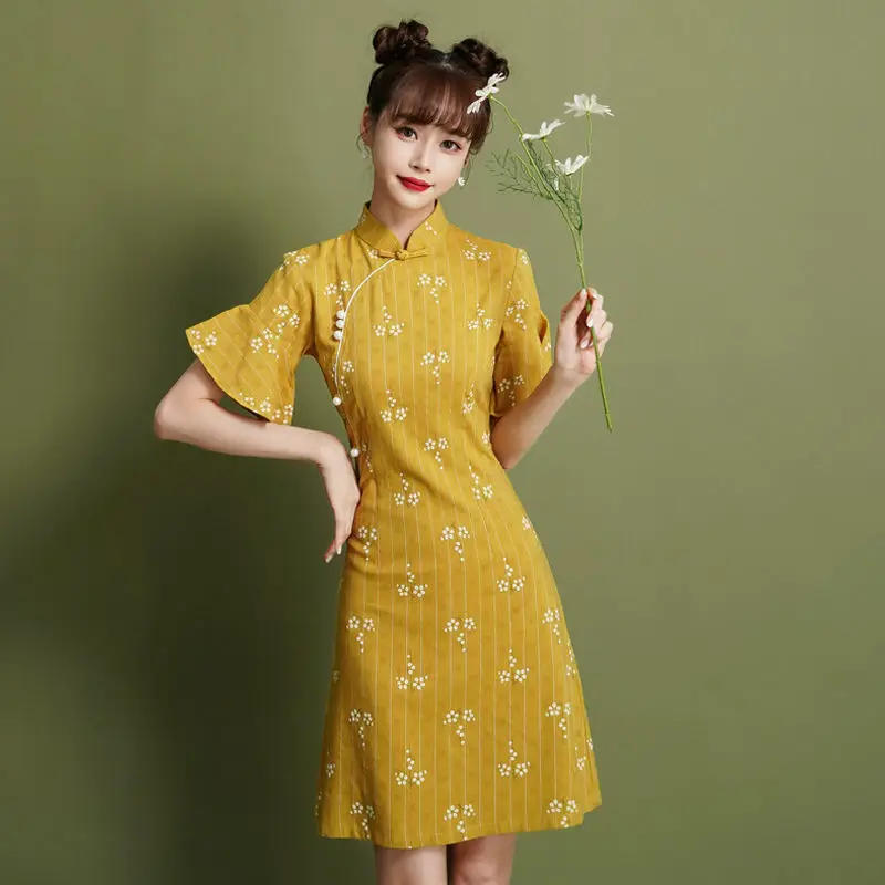 

Fishtail Cheongsam Modern Improved Short Dress Female Summer Short Lace Girl Chinese Style Slim Vestidos Party Dresses