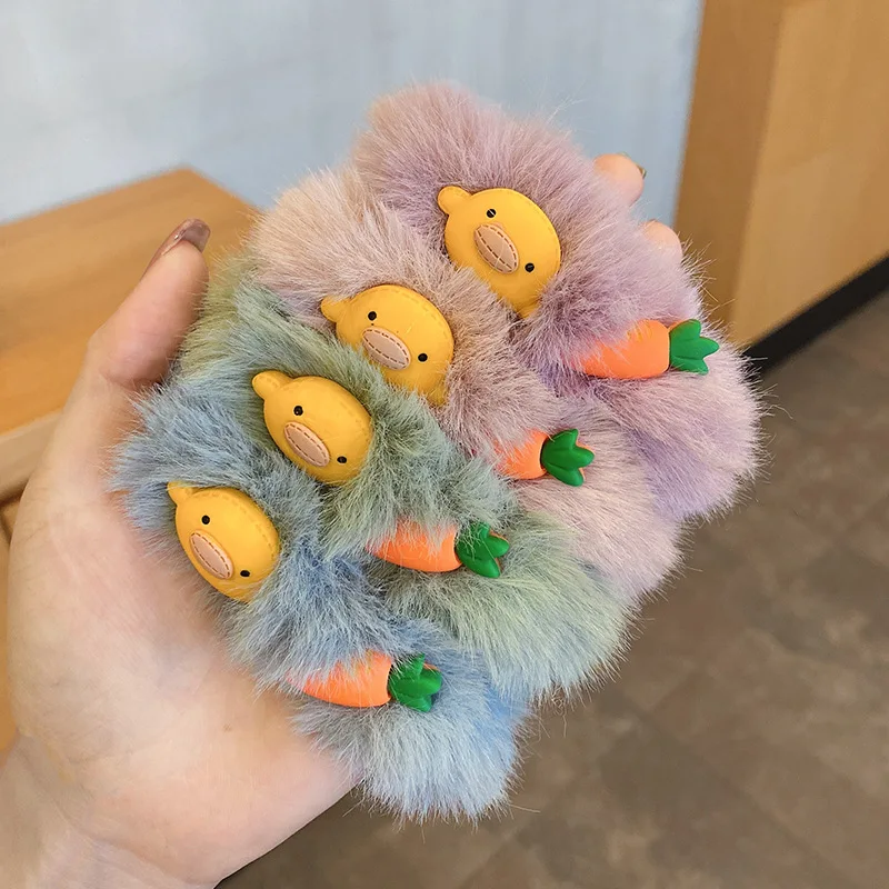 

Cartoon Duck Furry Fur Hair Ties Elastic Hair Bands Ponytail Rubber Bands For Women Girls Headbands Hair Accessories