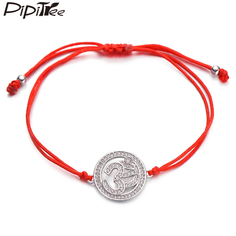 Pipitree Hinduism AUM OM буддийский браслет с подвесками красный ручной работы CZ браслеты