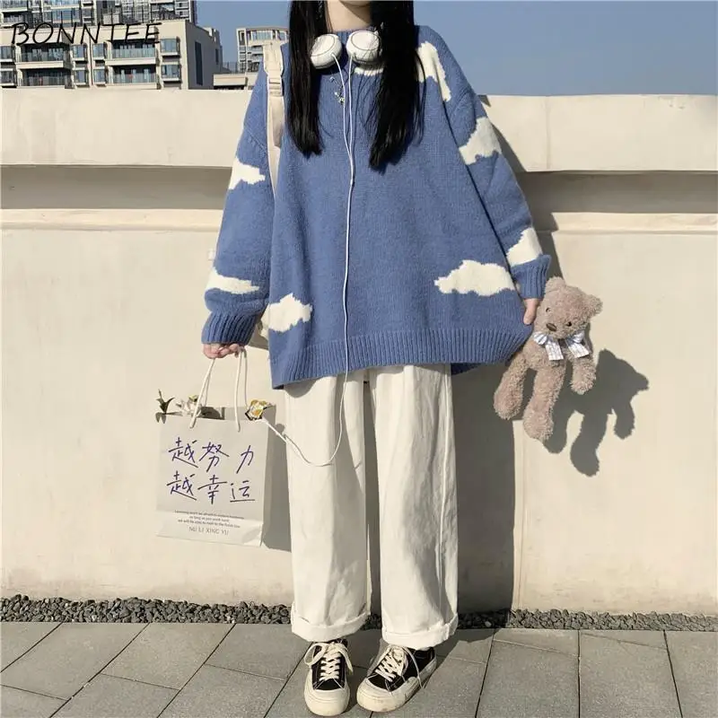 

Women Sets Pullovers Spliced Sweet Students Leisure Chic Trendy Streetwear Preppy Style Solid Pants Ulzzang High Waist All-match