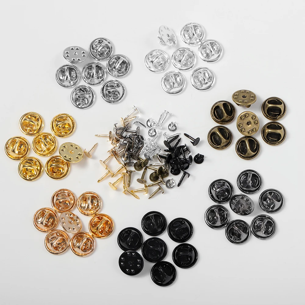 

50pcs/lot Metal Brooch Pins Back Clasps Nail Tie Tack Lapel Buckle Button Back Caps For Jewelry Making Findings DIY Accessories