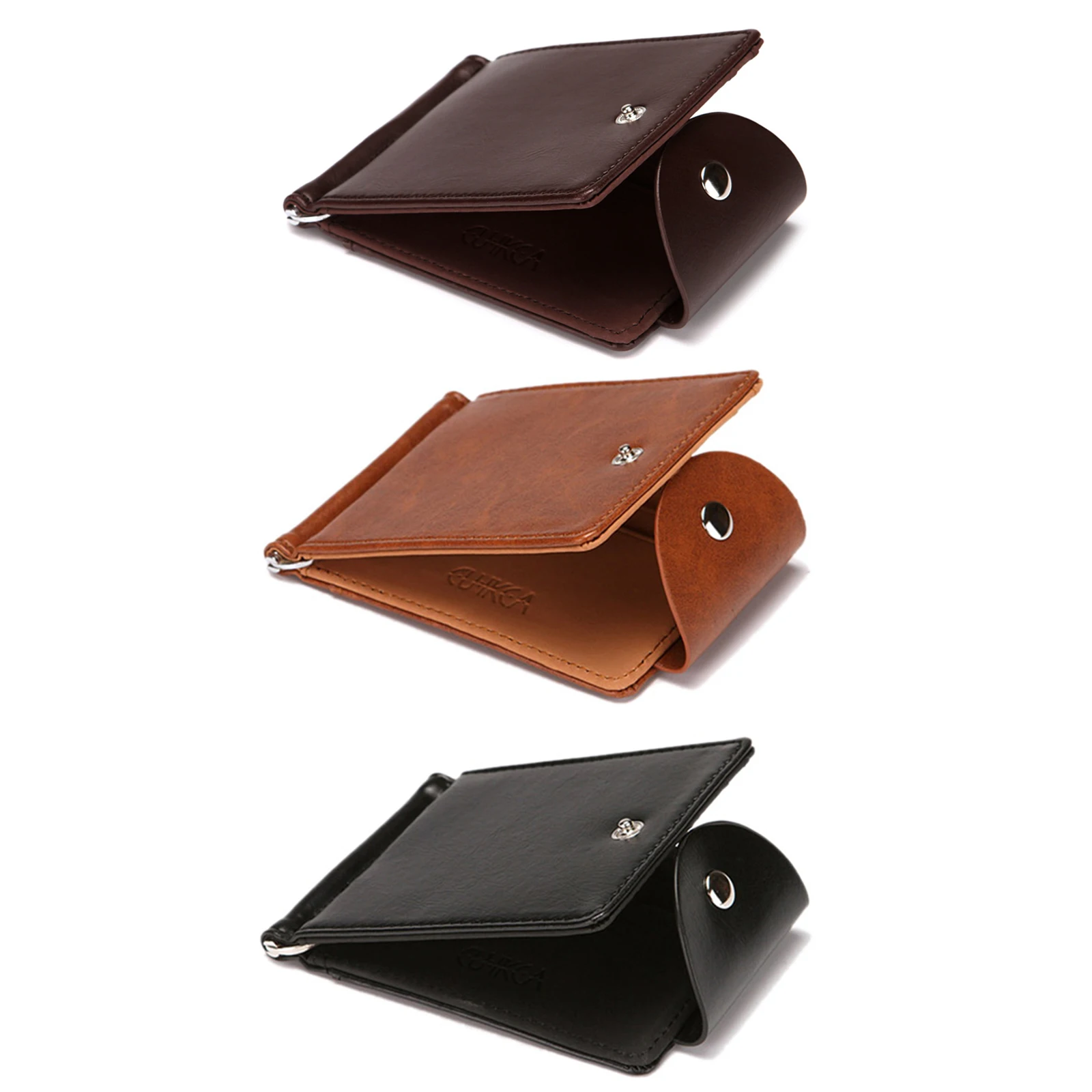 

Men Fashion PU Leather Credit Card Holder Button Coin Pouch Wallet Money Clip Case