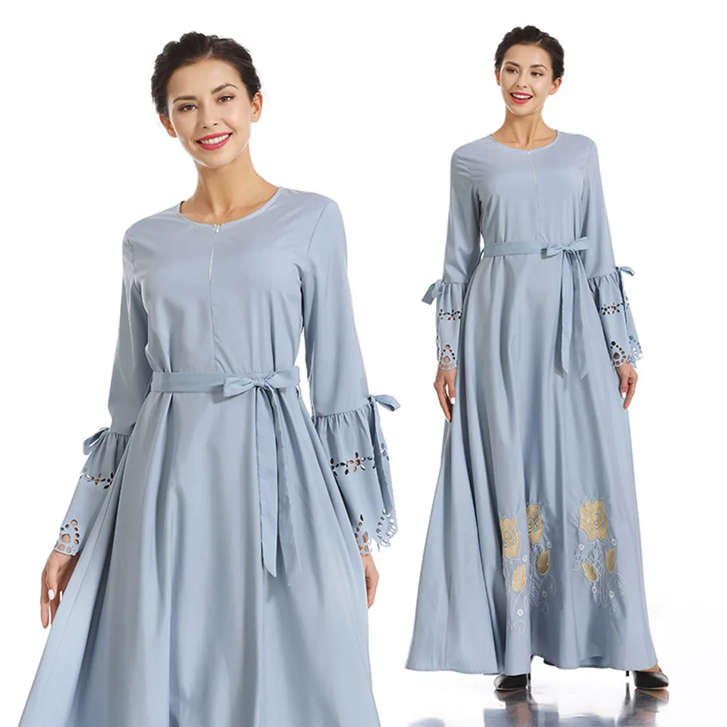 Мусульманское Платье макси с рукавом-колокольчиком Abaya длинные халаты туника