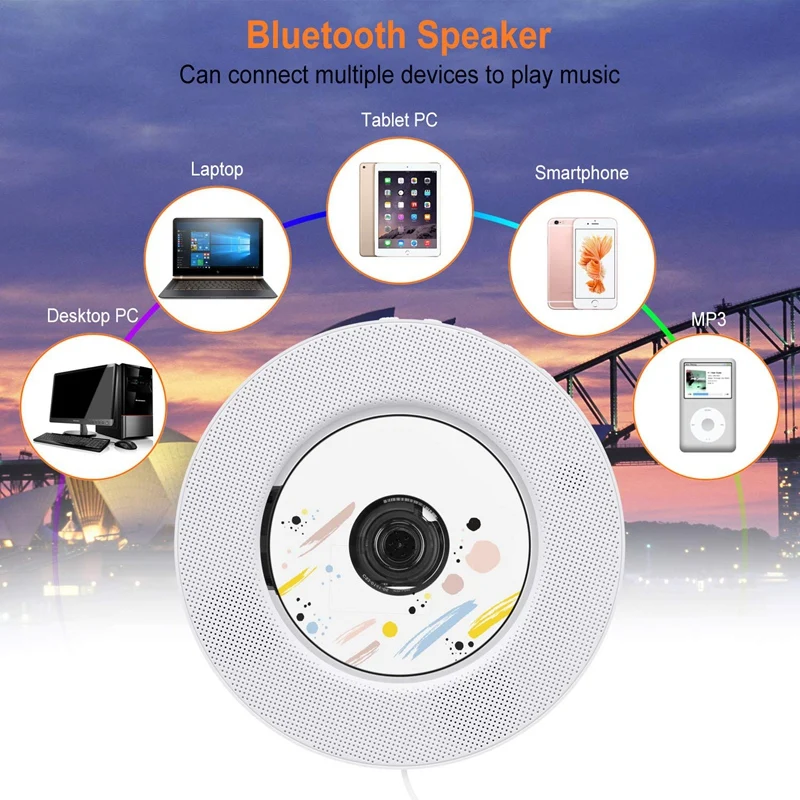 

Portable CD Player with Bluetooth, Wall Mountable CD Player with Remote Control for Home Built-In HiFi Speakers with Headphone J