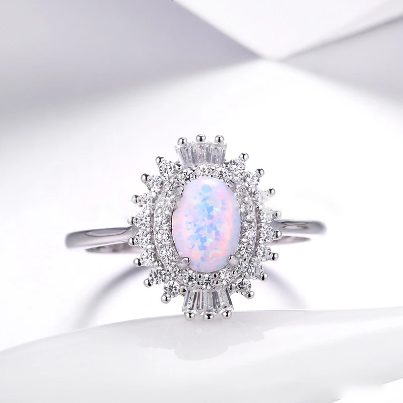 

ANZIW 925 Sterling Silver Oval Opal Flower Rings Wedding Engagement Bridal Rings For Women Party Lover Ring Jewelry Gifts