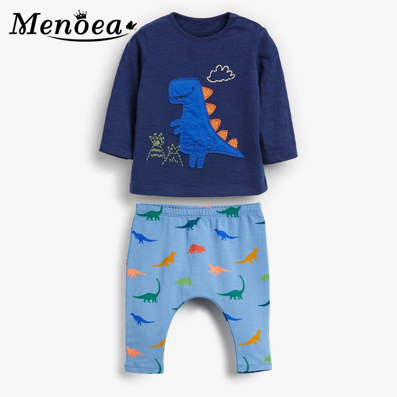 Menoea/одежда для малышей весенне-осенняя модная футболка с рисунком динозавра