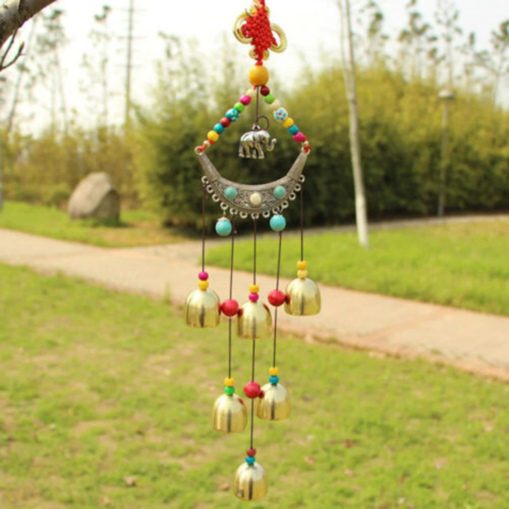 

Metal Wind Chime 6 Copper Bells 1pc Hanging Garden Chinese Knot Elephant