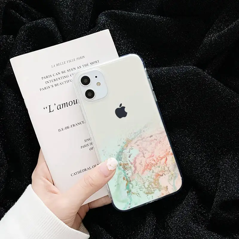 

Marble Gradient sea ocean wave Phone Cases Transparent for iPhone 6 7 8 11 12 s mini pro X XS XR MAX Plus cover funda shell