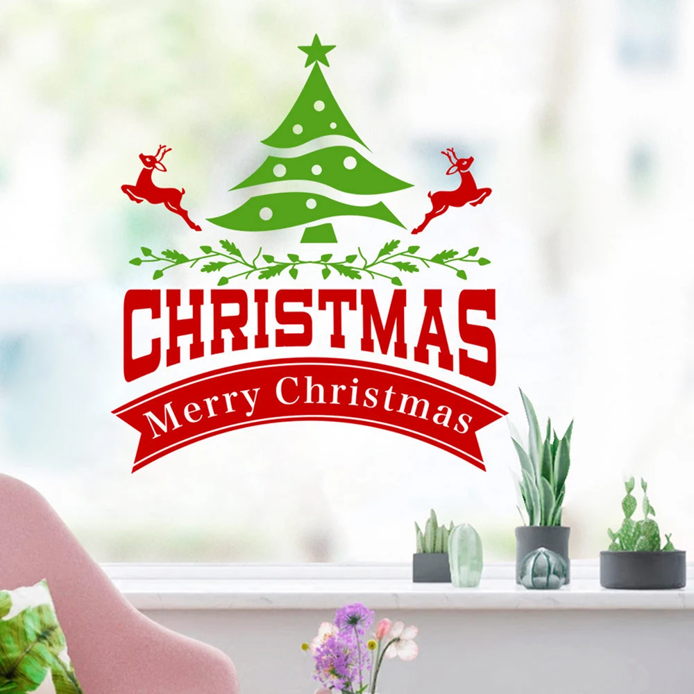 Рождественские окна диван фон магазин гостиной спальни наклейки на стену печать