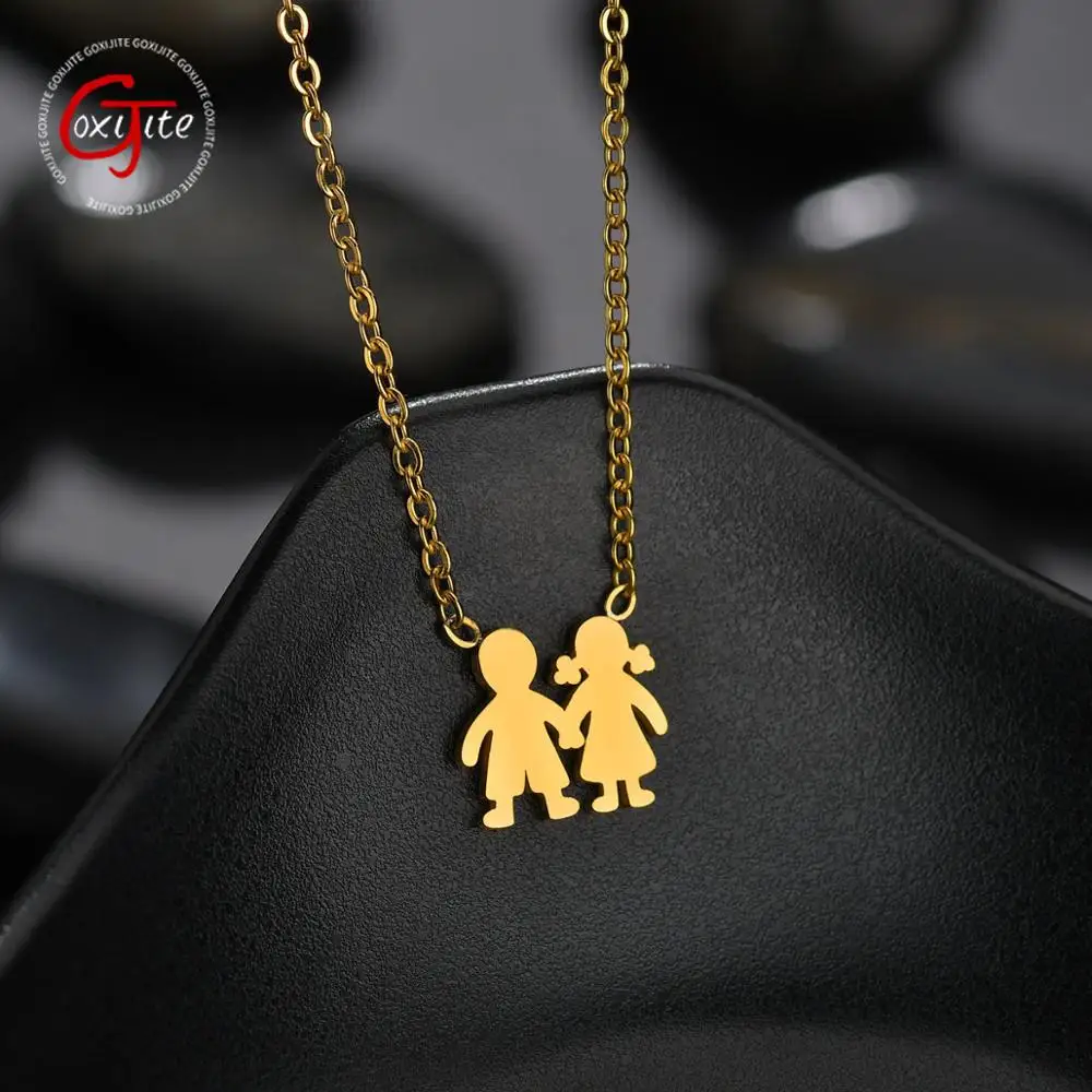 Goxijite ожерелье мальчик девочка сын дочь семья кулон ожерелья из нержавеющей стали
