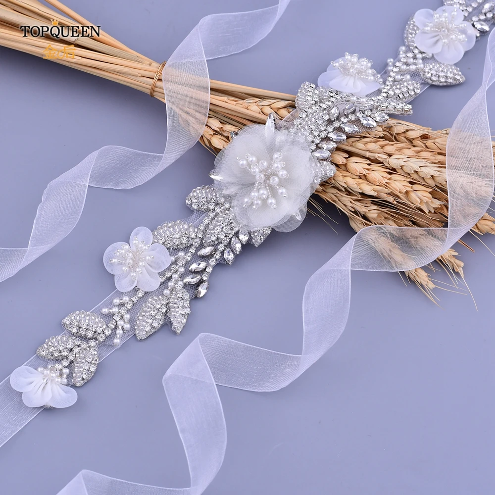 TOPQUEEN S13 белый пояс с цветами жемчуг бисерный для свадебного платья женские Стразы