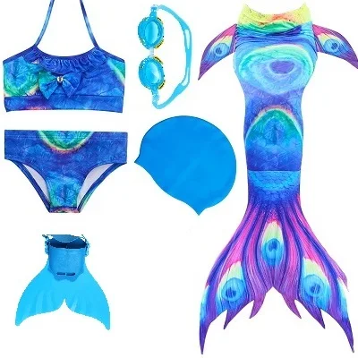 Blue 03 set 2 Хвост русалки для девочек, купальный костюм, детский Zeemeerminstaart Cola De Sirena Cauda De Sereia косплей, Костюм Русалки - Цвет: Blue 03 set 2
