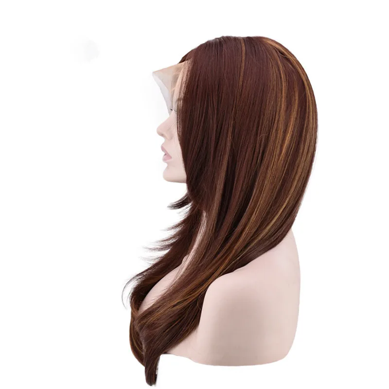 

Women Ombre Perruque Front Lace And Scalp Wig Matte Realistic Long Straight Hair Split Woven Inner Button Straight Hair Wigs