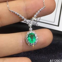 kjjeaxcmy fine jewelry 925 sterling silver inlaid natural emerald female pendant necklace exquisite support test hot selling