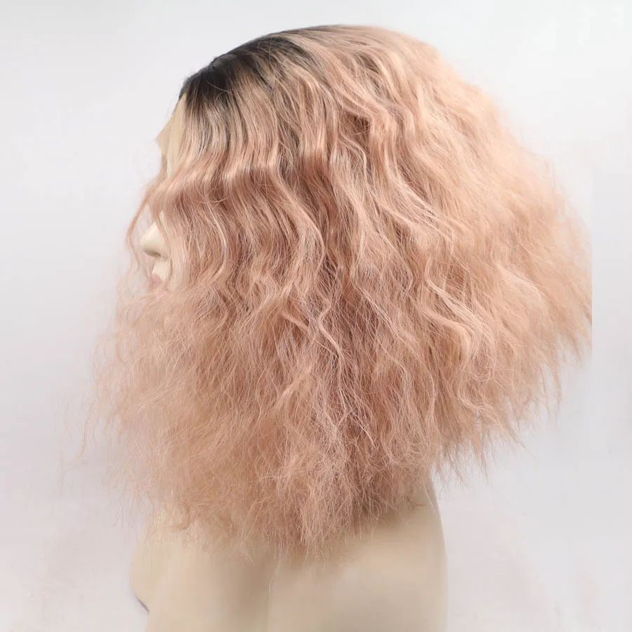 Оранжевые розовые короткие глубокие волны АФРО Синтетические волосы парики