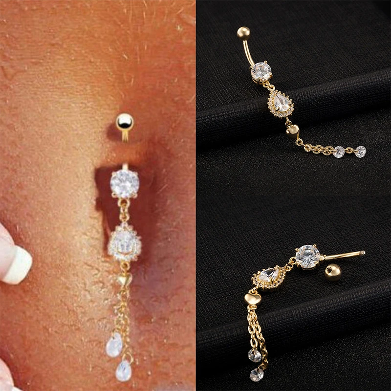 

Water Drop Zircon Belly Button Ring Alloy Jewelry Gold-plated Tassel Umbilical Nail Hypoallergenic Titanium Steel Umbilical Nail