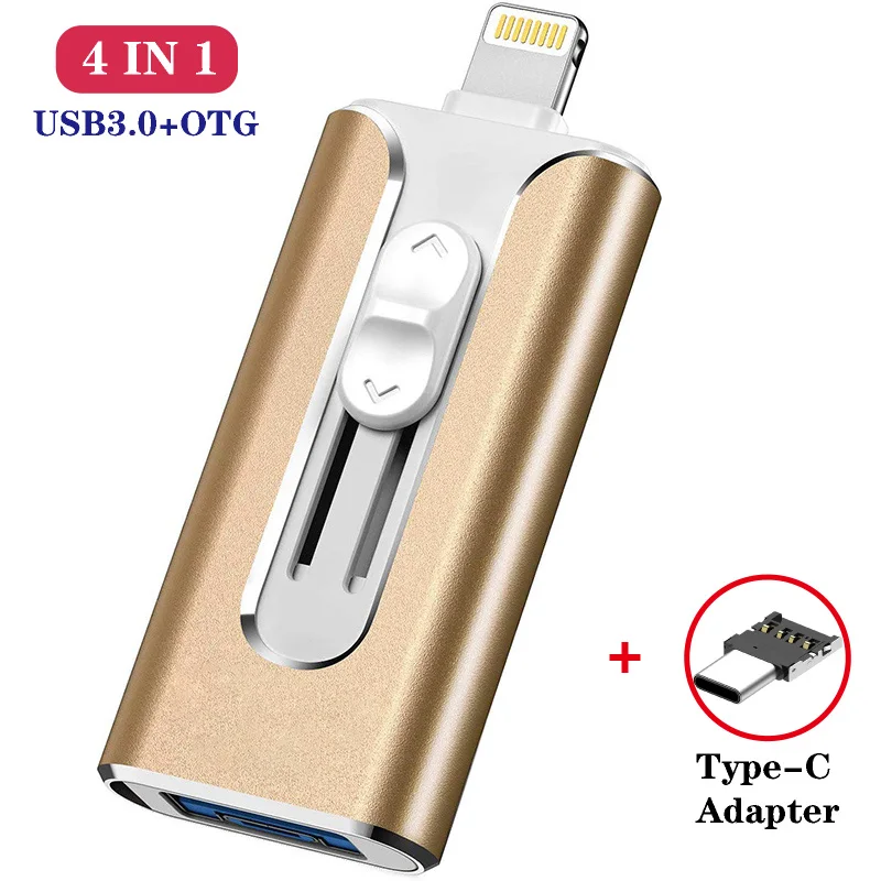 4 в 1 металлический USB-флеш-накопитель 128 ГБ OTG-накопитель 32 64 USB 3 0 флэш-диск для iPhone