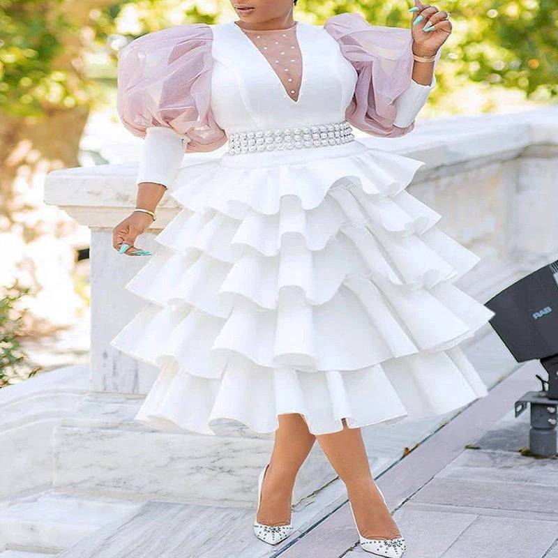 

BAZIIINGAAA Evening Dresses 2021 New Temperament Puff Skirt Big Sleeve Dress Commuter European and American Large Size Dress