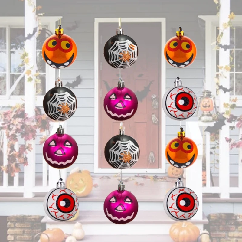 

12 шт. Окрашенные Пластиковые шары, украшения для Хэллоуина, летучая мышь, тыква, стандартная подвеска, праздничное украшение для вечеринки