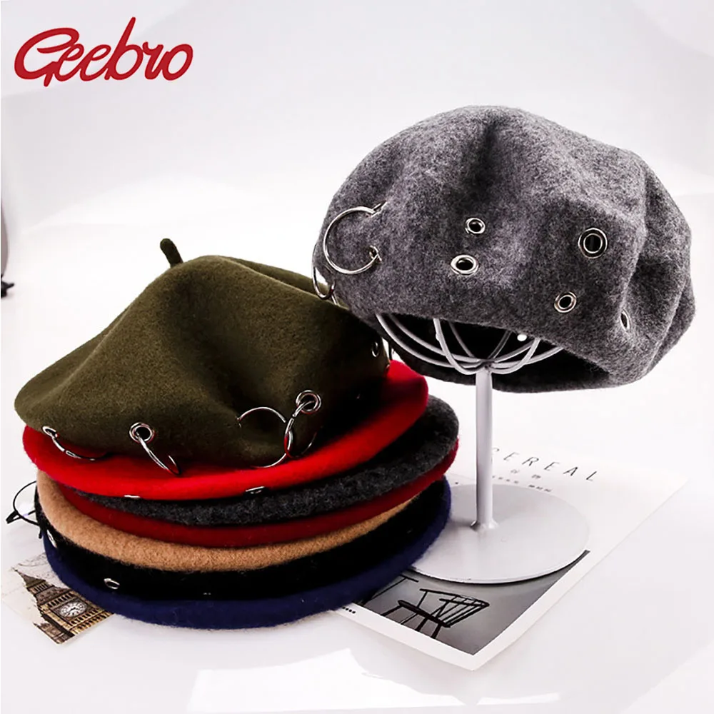 

Geebro Women Wool Blend Fashion Berets Solid Color Slouchy Winter Hats Vintage Painter Caps Girls Fashion Autumn New Soft Bonnet