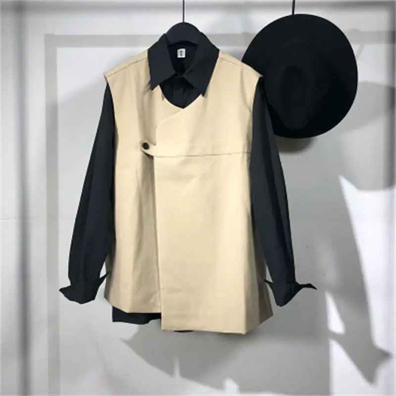 Men's Sleeveless Coat Spring And Autumn New Harajuku High Street Work Style Fashion Popular Leisure Loose Large Waistcoat