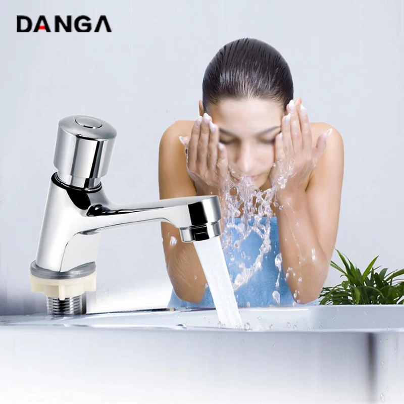 

Press Basin Faucets Bathroom Sink Tap Bath Mixer Brass Single Cold Washbasin Faucet Electroplated Single Hole Water Tap