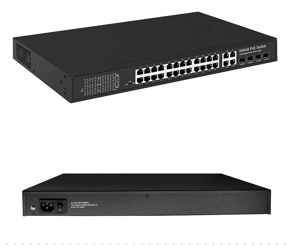 24 Порты и разъёмы 10/100 Мбит/с PoE Коммутатор Ethernet sup Порты и разъёмы IEEE802.3af/at с 2 Порты и разъёмы 1000 м для программирования в производственных условиях комбинированный коммутатор питания через Ethernet poe 48V RJ45