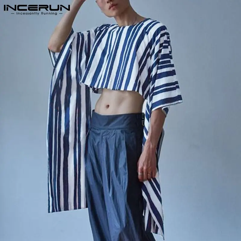 

Красивые хорошо облегающие мужские футболки 2022, короткие полосатые футболки с инкрустированным рукавом, уличная одежда, универсальные про...