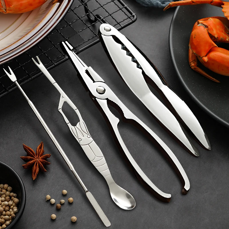 

Seafood Tool Sets Crab Crackers Picks Spoons Set Clip Prawn Shrimp Peeler Lobster Clamp Pliers Clip Pick Stainless Steel Set