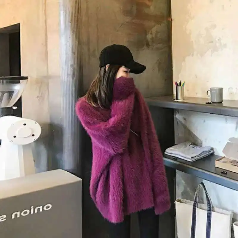 

Женский пуловер с круглым вырезом, однотонный плотный свитер из искусственной норки, одежда для женщин, 2020