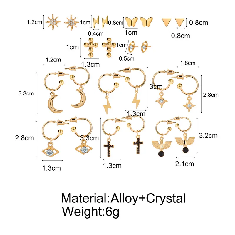 6 шт. серьги подвески в стиле панк со звездами и луной круглые геометрические
