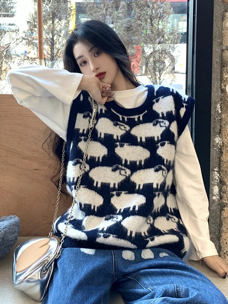 Осень-зима 2020 женские вязаные свитера с маленькими овечьими узорами